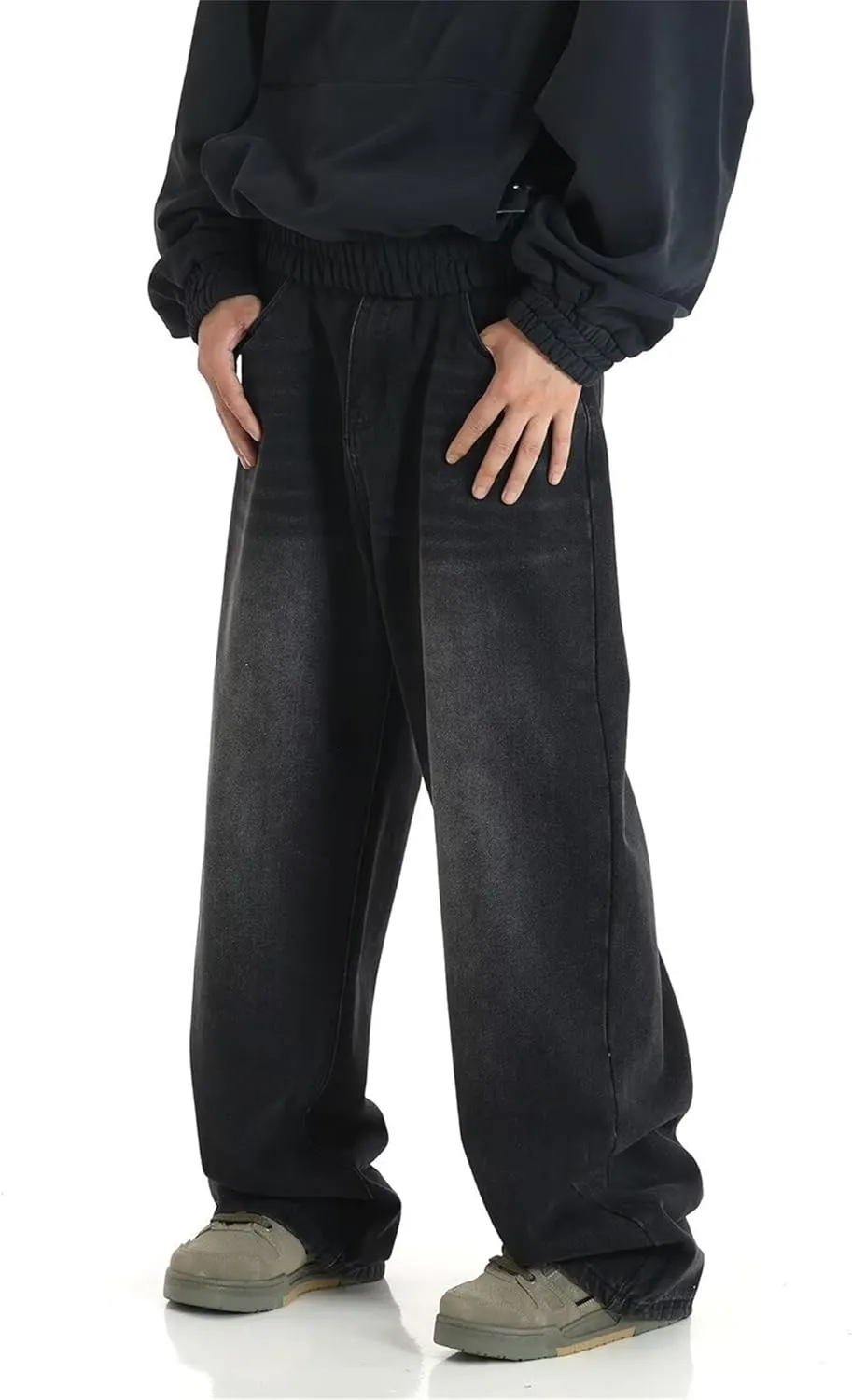 Hippie Pants Men's Baggy Jeans Summer Wide Leg Skater Denim Pants Casual Loose Fit Trend Long Trousers Streetwear
