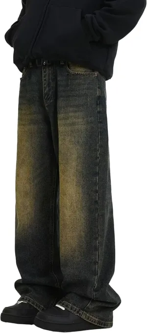 Hippie Pants Men's Baggy Jeans Summer Wide Leg Skater Denim Pants Casual Loose Fit Trend Long Trousers Streetwear