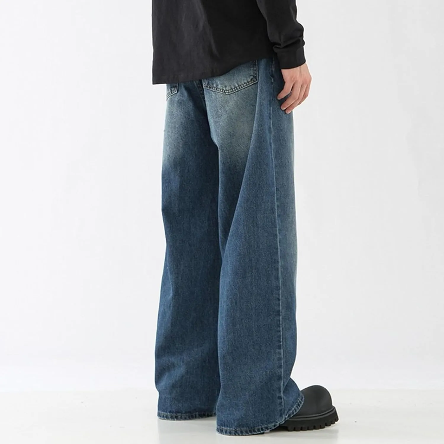 Hippie Pants Men's Baggy Jeans Summer Wide Leg Skater Denim Pants Casual Loose Fit Trend Long Trousers Streetwear