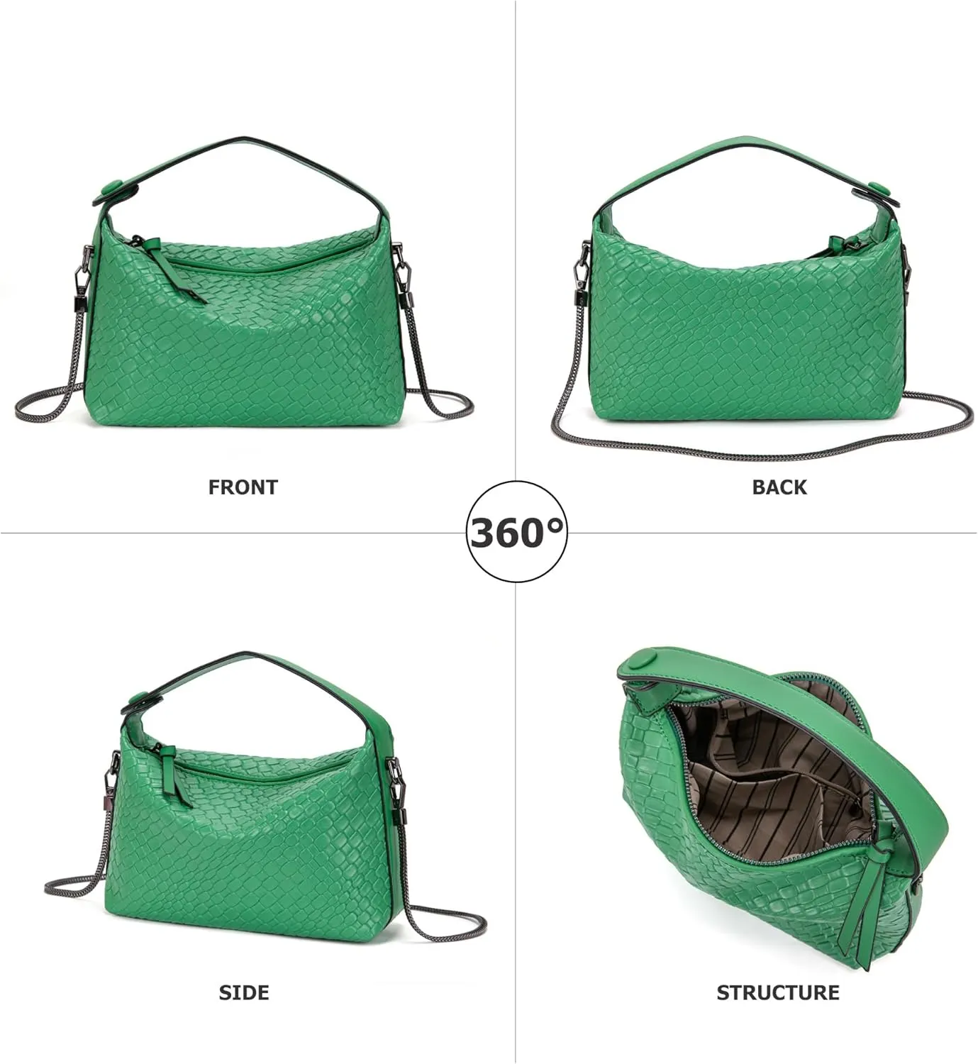 Hobo Bag for Women Vegan Leather Small Tote Crossbody Shoulder Purse Top Handle Handbag Satchel with Metal Chain