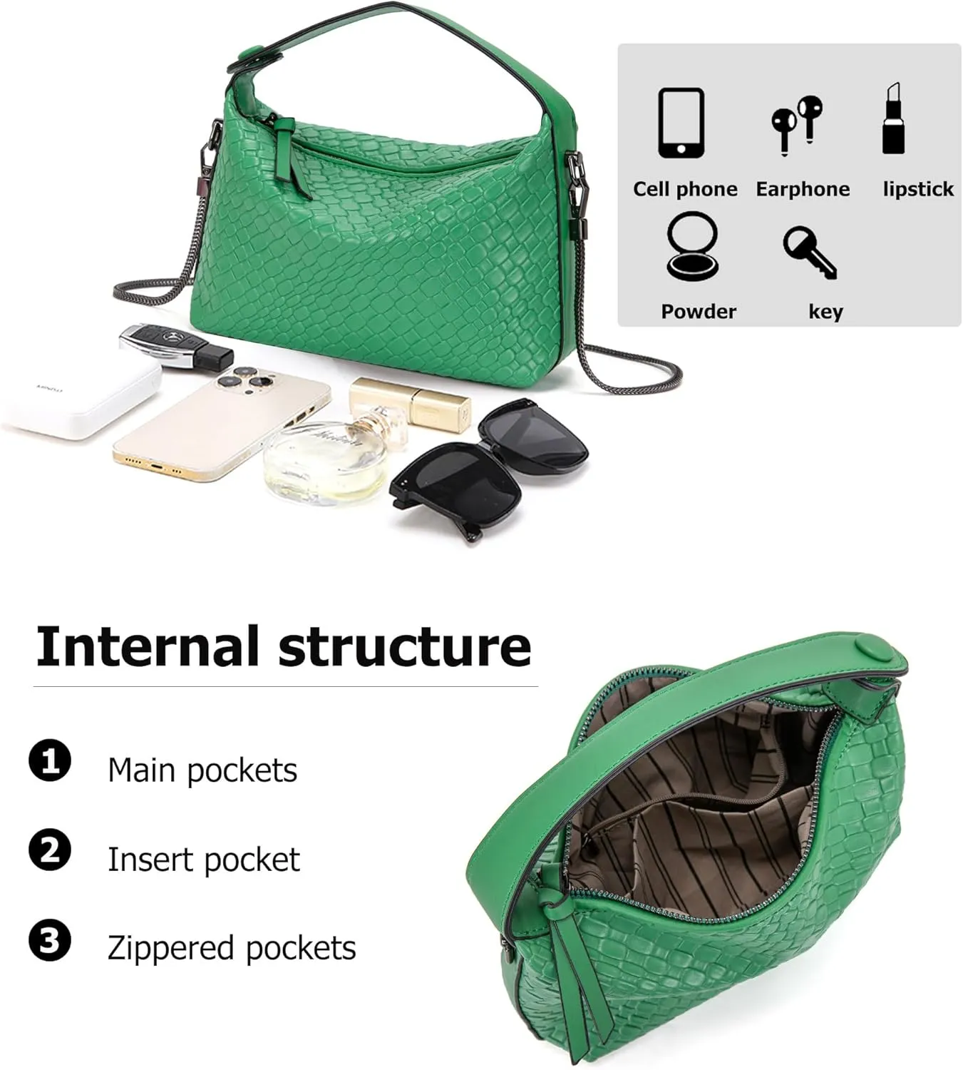 Hobo Bag for Women Vegan Leather Small Tote Crossbody Shoulder Purse Top Handle Handbag Satchel with Metal Chain