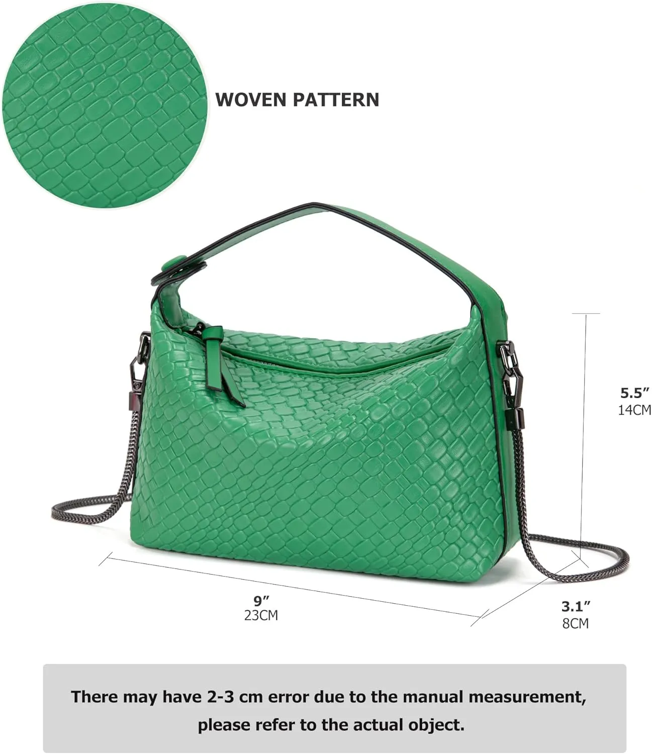 Hobo Bag for Women Vegan Leather Small Tote Crossbody Shoulder Purse Top Handle Handbag Satchel with Metal Chain