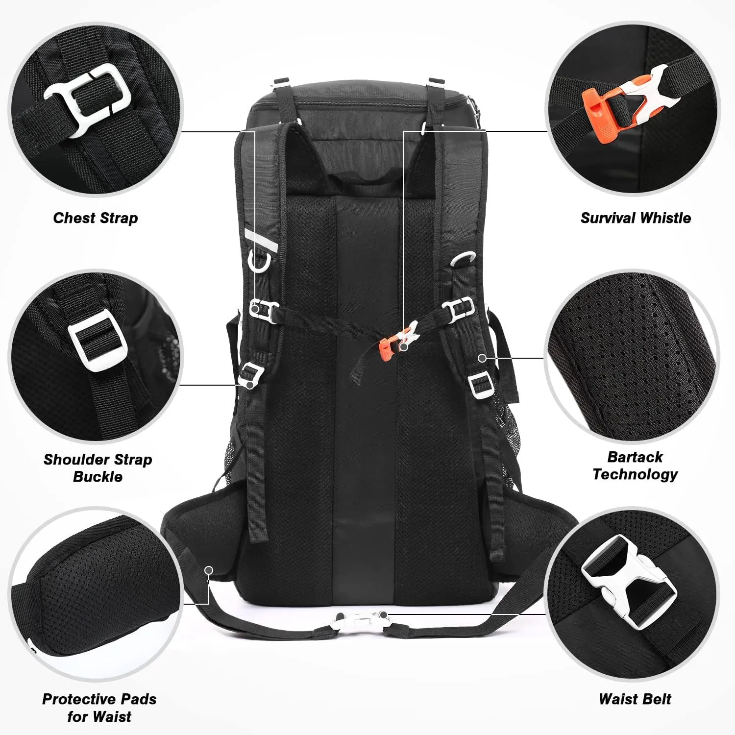 HOMIEE 50L Hiking Backpack Travel Bag Waterproof Camping Rucksack with Rain Cover Lightweight Backpacking Backpack