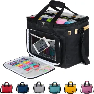 Hoshin Knitting Bag for Yarn Storage, High Capacity Yarn Totes Organizer with Inner Divider Portable for Carrying Project, Knitting Needles(up to 14”), Crochet Hooks, Skeins of Yarn (Black)