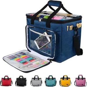 Hoshin Knitting Bag for Yarn Storage, High Capacity Yarn Totes Organizer with Inner Divider Portable for Carrying Project, Knitting Needles(up to 14”), Crochet Hooks, Skeins of Yarn (Navy)