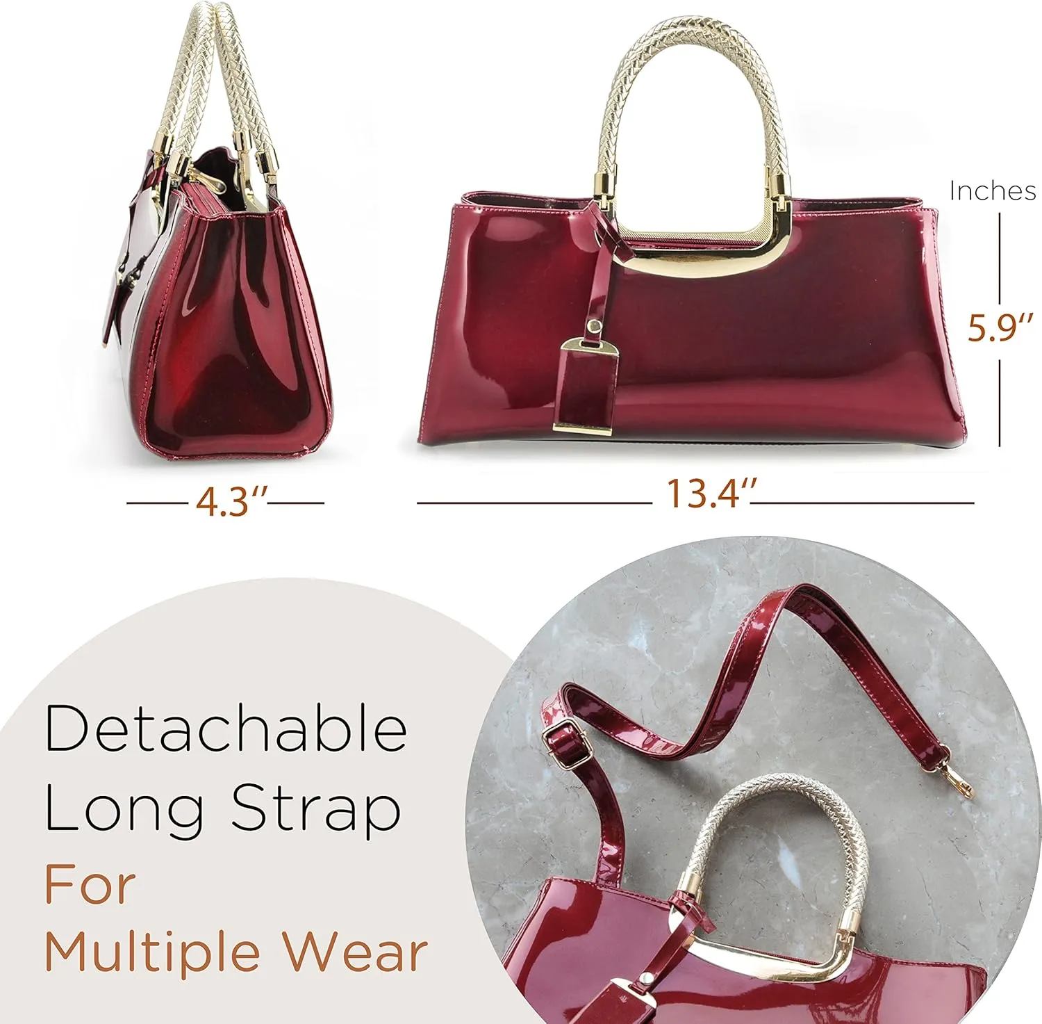 HOXIS Glossy Faux Patent Leather Structured Shoulder Handbag Women Evening Party Satchel