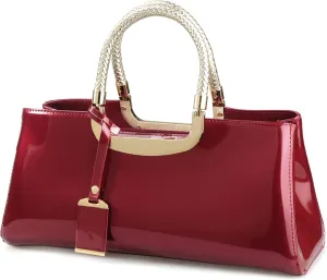 HOXIS Glossy Faux Patent Leather Structured Shoulder Handbag Women Evening Party Satchel