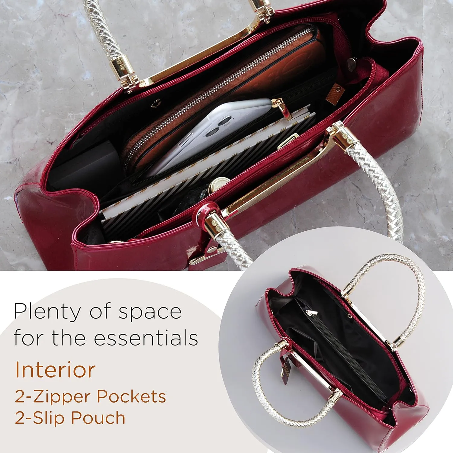 HOXIS Glossy Faux Patent Leather Structured Shoulder Handbag Women Evening Party Satchel