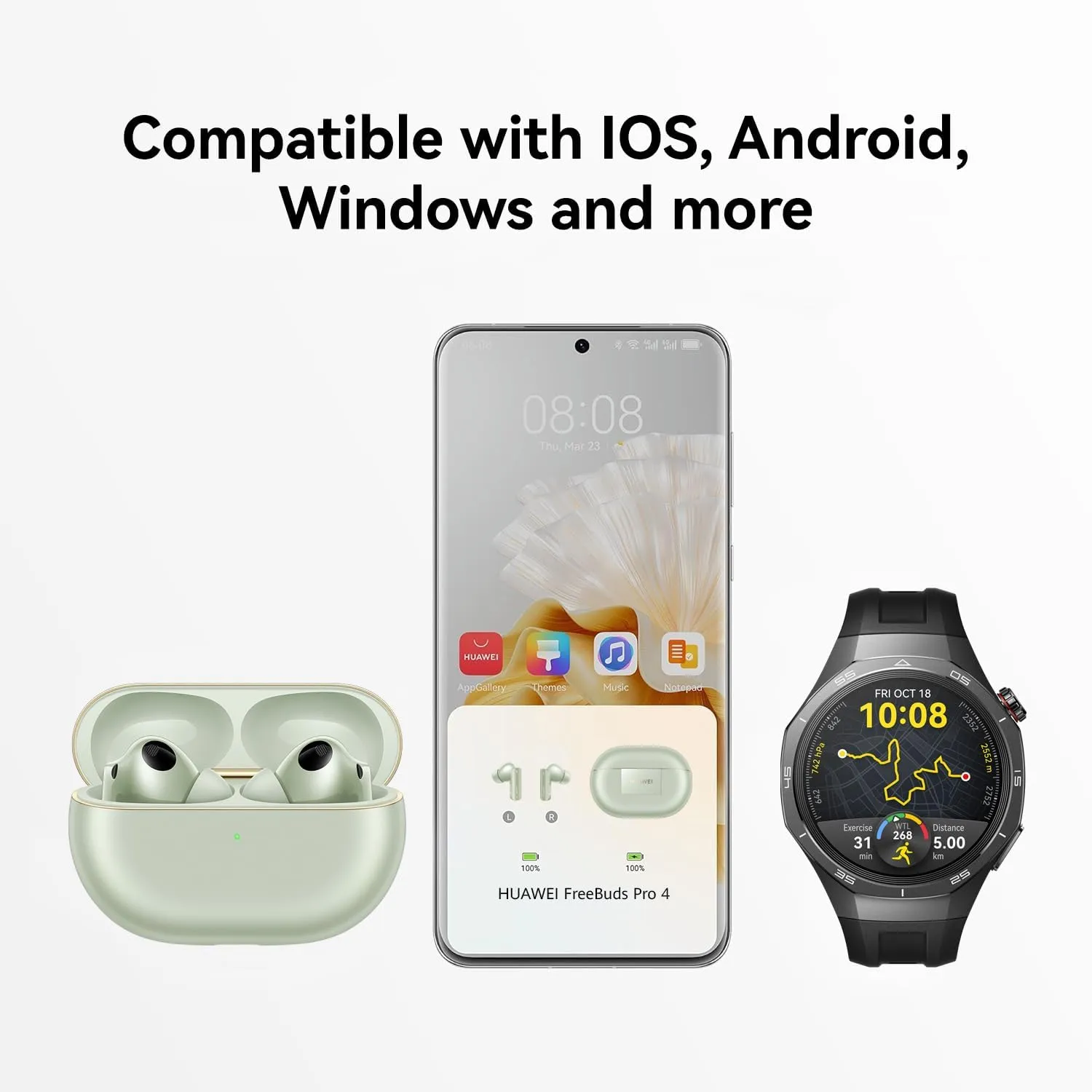 Huawei FreeBuds Pro 4, Dual-Driver True Sound, Intelligent Dynamic ANC, Head Motion Controls, Compatible with iOS&Android, White.
