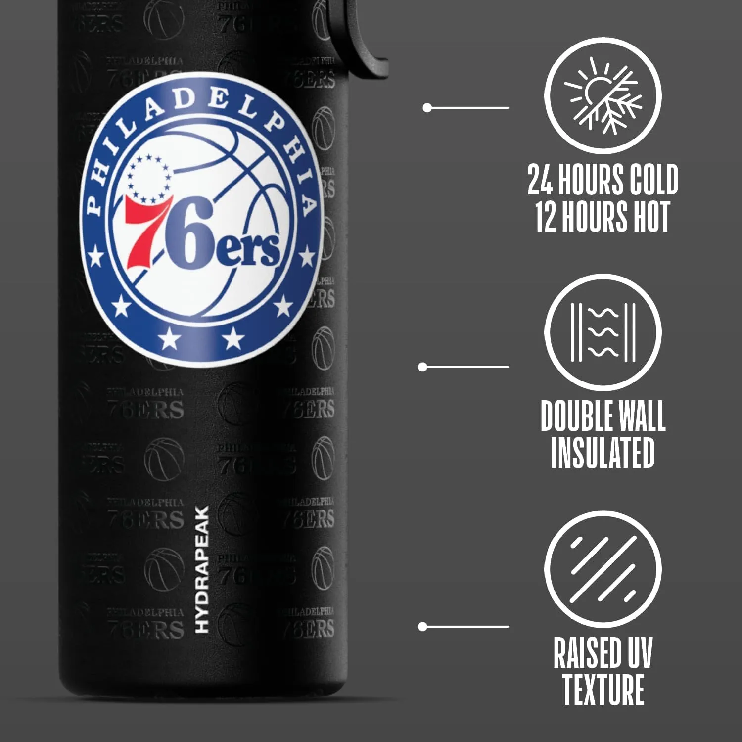 Hydrapeak x NBA Officially Licensed Philadelphia 76ers 26 oz Active Water Bottle with Chug Lid and Handle Reusable Stainless Steel Double Wall Insulated Sports Gift