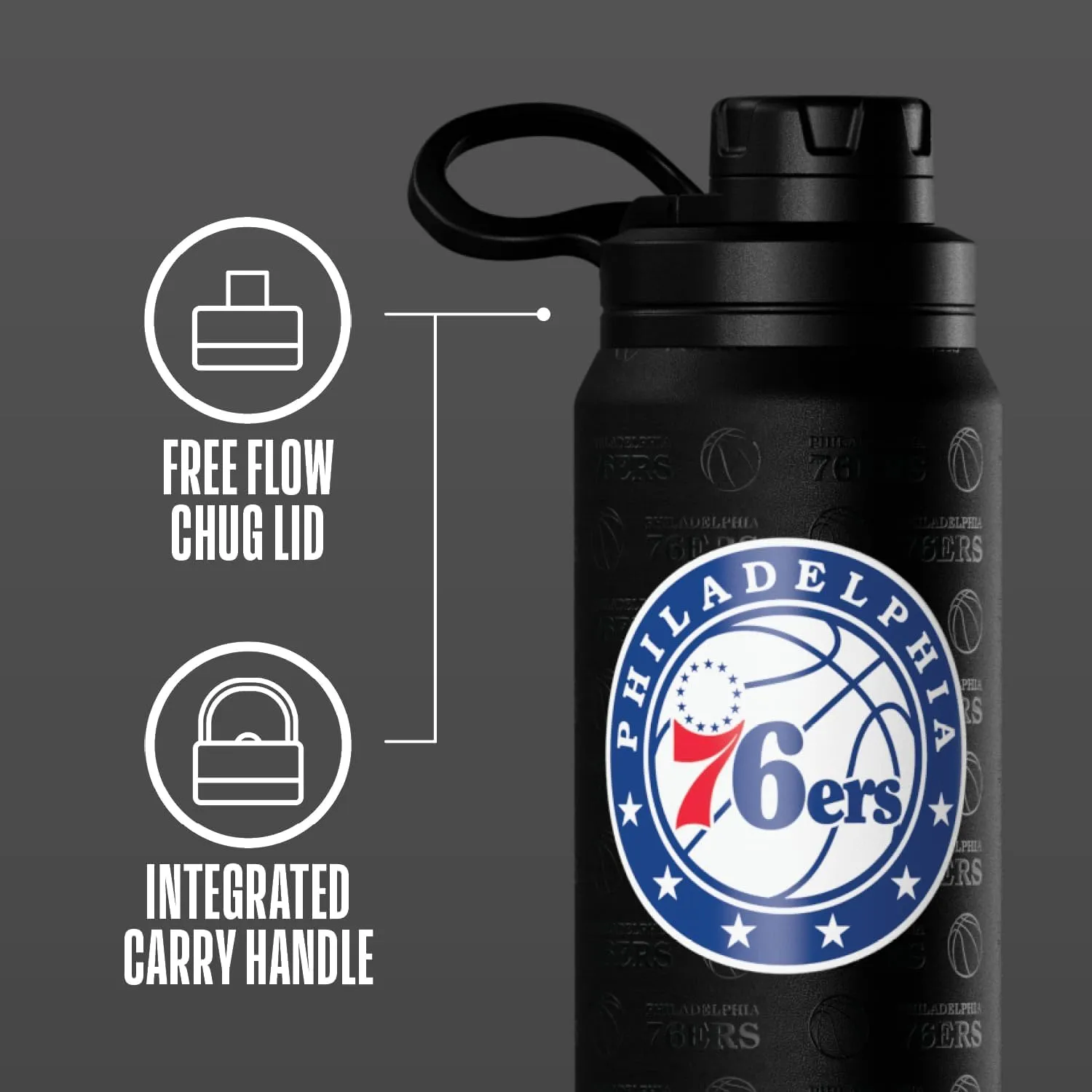 Hydrapeak x NBA Officially Licensed Philadelphia 76ers 26 oz Active Water Bottle with Chug Lid and Handle Reusable Stainless Steel Double Wall Insulated Sports Gift
