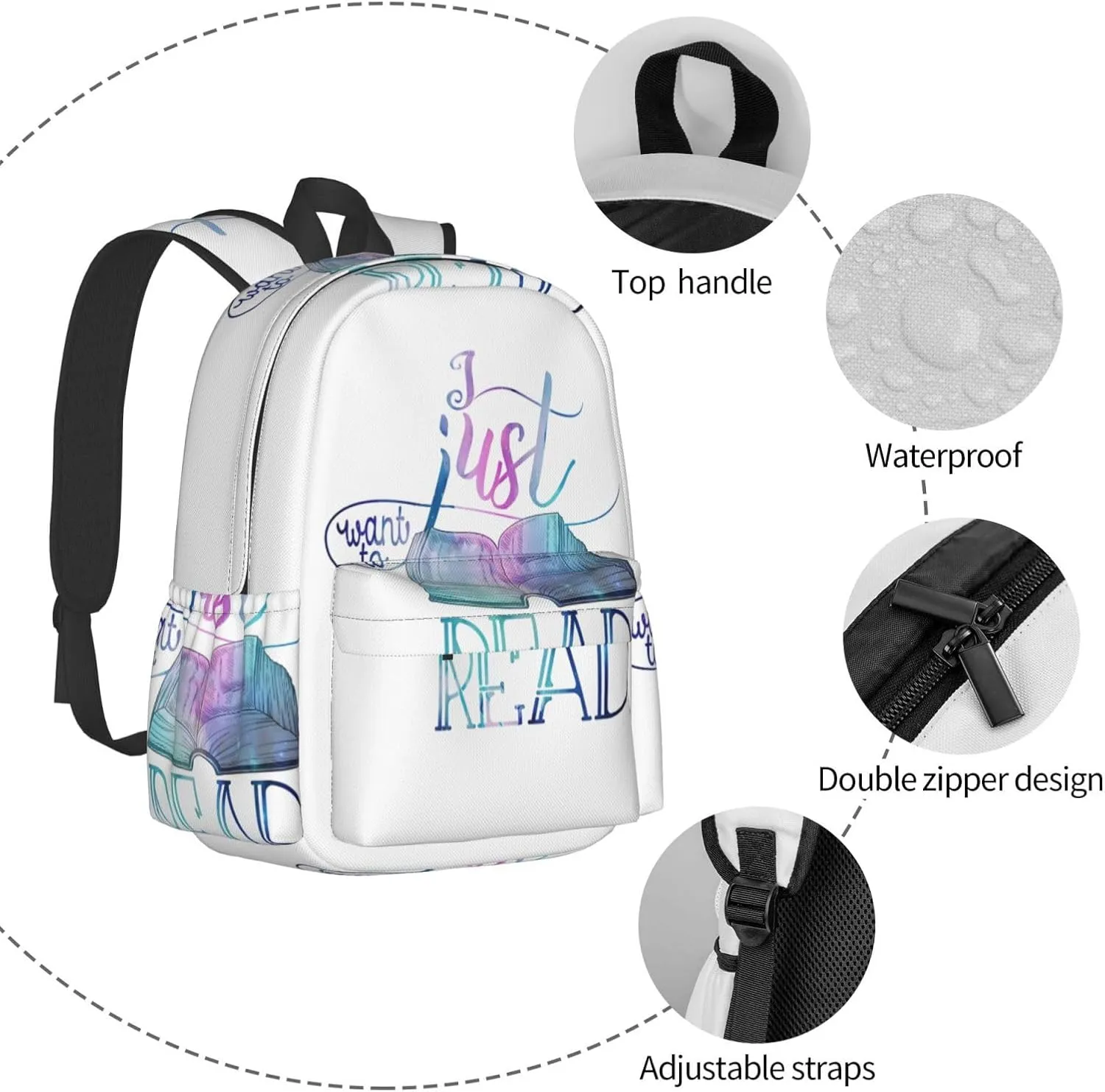 I Just Want To Read Galaxy Laptop Backpack Shoulder Bag Laptop Pack Travel Backpacks Commuter Back Pack Casual Daypack Bags With Side Pockets