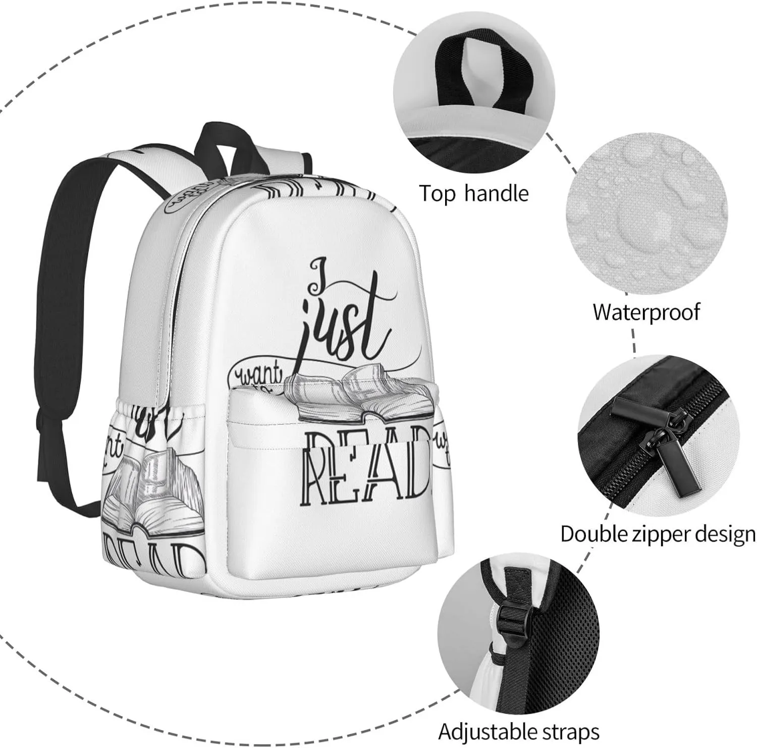 I Just Want To Read Laptop Backpack Shoulder Bag Laptop Pack Travel Backpacks Commuter Back Pack Casual Daypack Bags With Side Pockets