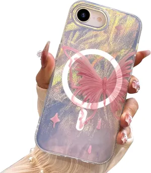 I-MGAE-IN-AR Compact Case for iPhone 13 Pro Max Pale Pink Butterfly Design,[Compatible with MagSafe] Cute Soft Slim TPU Shockproof Protective Phone Cases Cover for Women Aesthetic