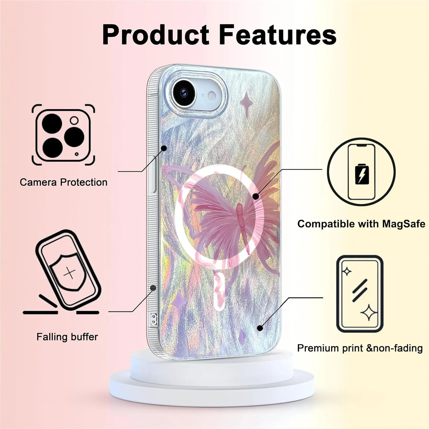 I-MGAE-IN-AR Compact Case for iPhone 13 Pro Max Pale Pink Butterfly Design,[Compatible with MagSafe] Cute Soft Slim TPU Shockproof Protective Phone Cases Cover for Women Aesthetic