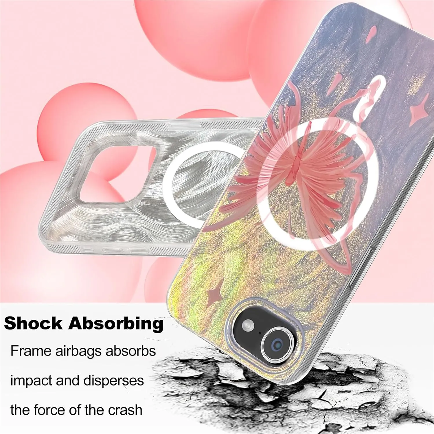 I-MGAE-IN-AR Compact Case for iPhone 13 Pro Max Pale Pink Butterfly Design,[Compatible with MagSafe] Cute Soft Slim TPU Shockproof Protective Phone Cases Cover for Women Aesthetic