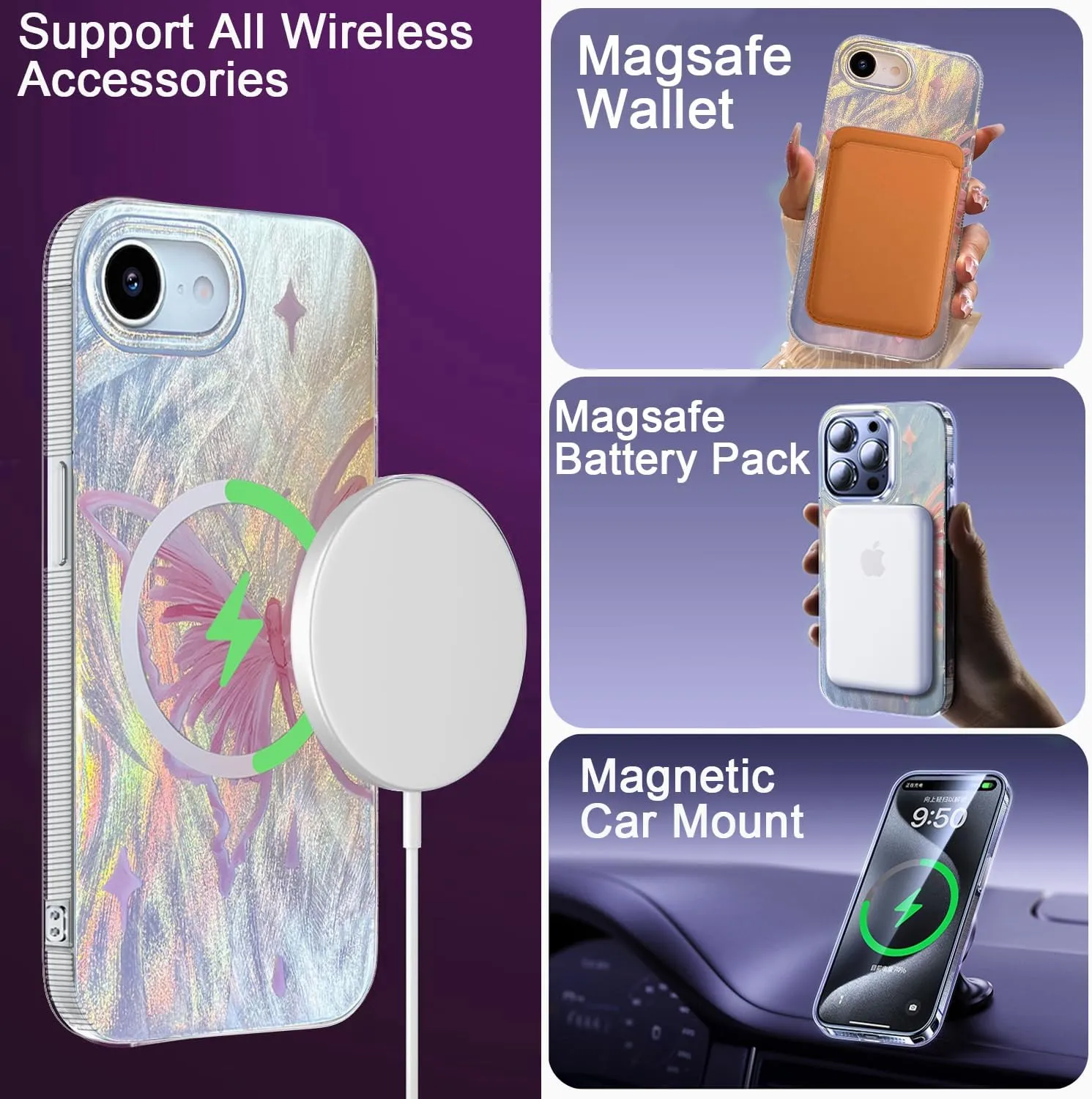 I-MGAE-IN-AR Compact Case for iPhone 13 Pro Max Pale Pink Butterfly Design,[Compatible with MagSafe] Cute Soft Slim TPU Shockproof Protective Phone Cases Cover for Women Aesthetic
