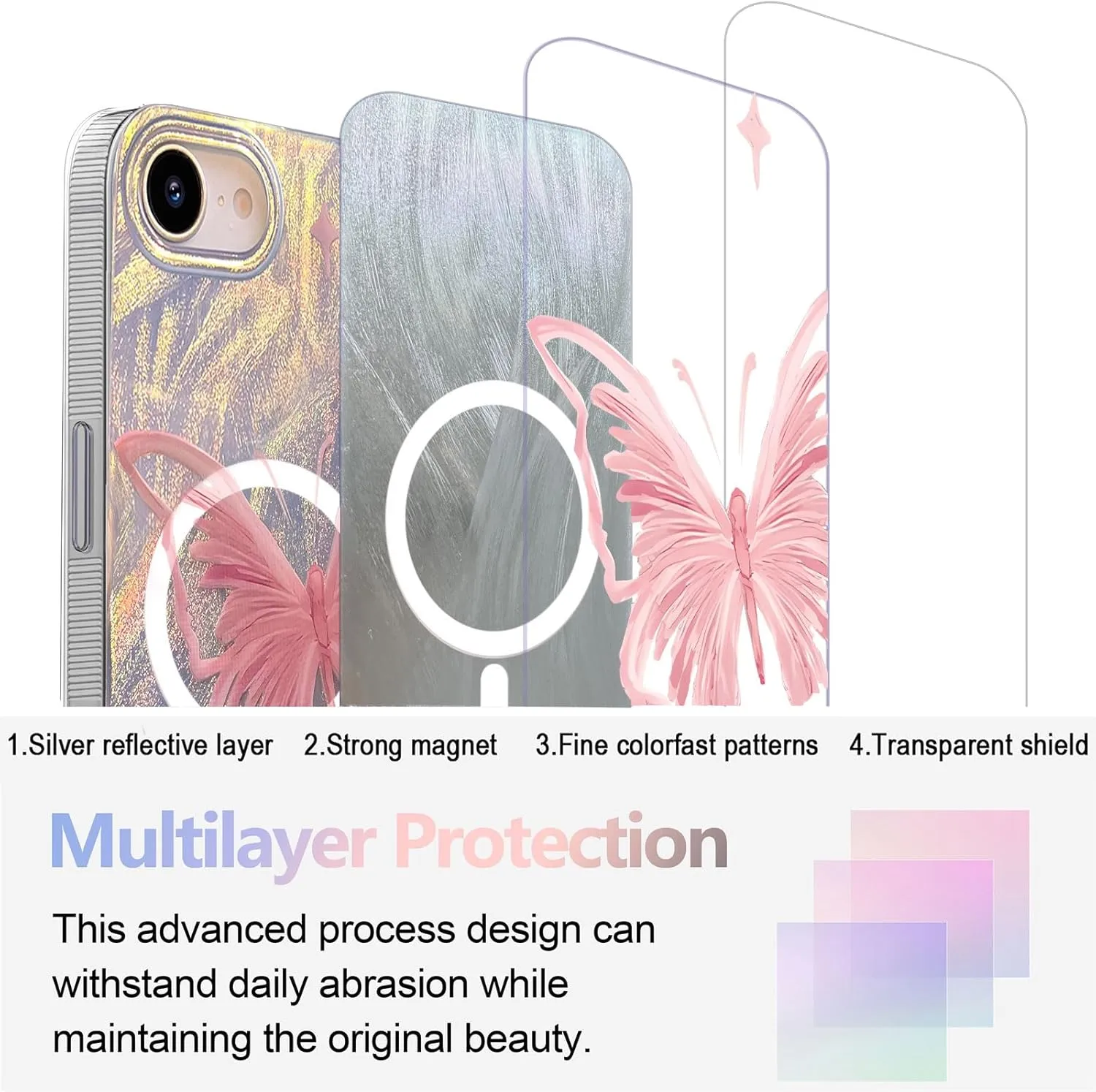 I-MGAE-IN-AR Compact Case for iPhone 13 Pro Max Pale Pink Butterfly Design,[Compatible with MagSafe] Cute Soft Slim TPU Shockproof Protective Phone Cases Cover for Women Aesthetic