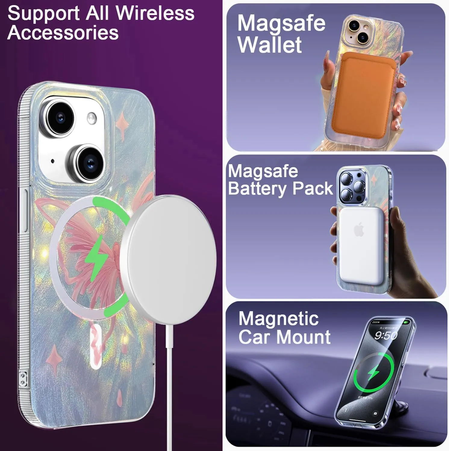 I-MGAE-IN-AR Compact Case for iPhone 15 Pale Pink Butterfly Design,[Compatible with MagSafe] Cute Soft Slim TPU Shockproof Protective Phone Cases Cover for Women Aesthetic
