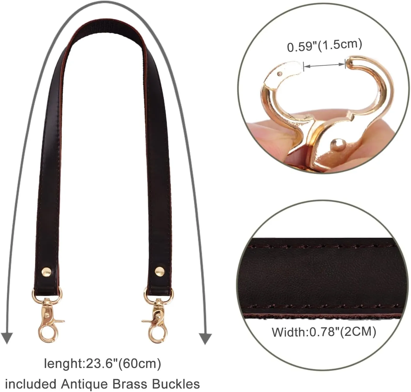 IBWel 2pcs 24 Inch Black Leather Replacement Handles Purses Straps Handbags Shoulder Bag Strap with Antique Bronze/Gold/Sliver/Gun Tone Hardware Swivel Lobster Buckles