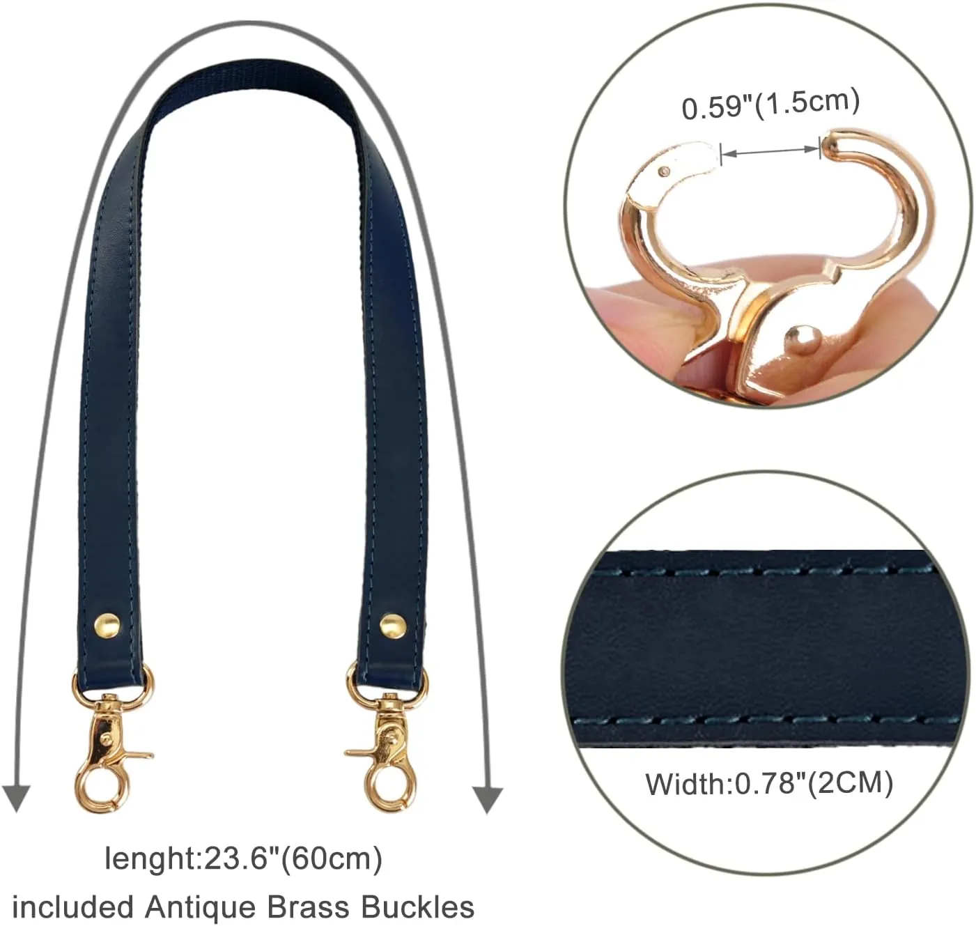 IBWel 2pcs 24 Inch Leather Replacement Handles Purses Straps Handbags Shoulder Bag Strap with Swivel Lobster Buckles (Blue-Gold Hardware)