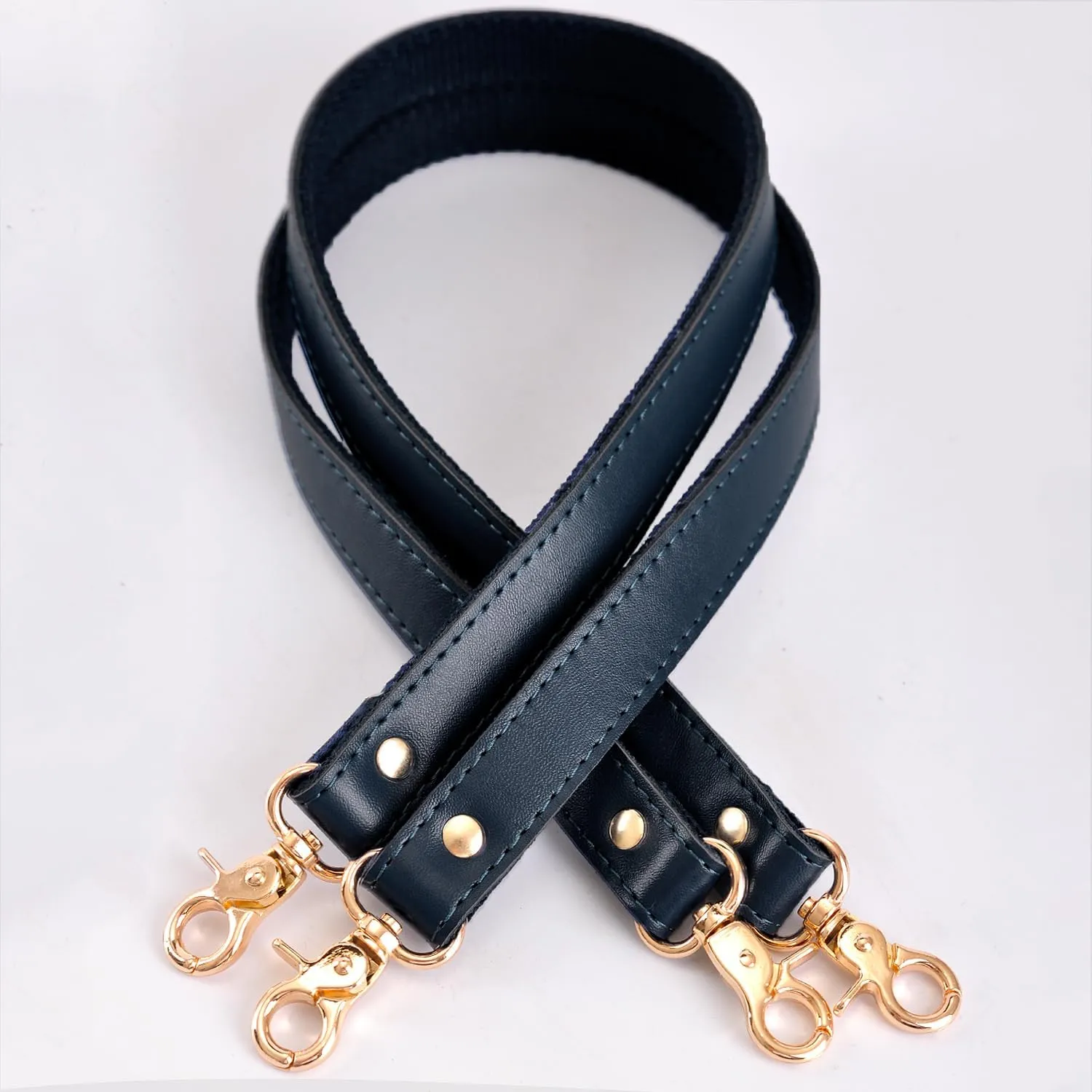 IBWel 2pcs 24 Inch Leather Replacement Handles Purses Straps Handbags Shoulder Bag Strap with Swivel Lobster Buckles (Blue-Gold Hardware)