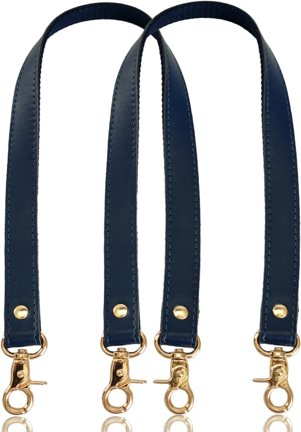 IBWel 2pcs 24 Inch Leather Replacement Handles Purses Straps Handbags Shoulder Bag Strap with Swivel Lobster Buckles (Blue-Gold Hardware)