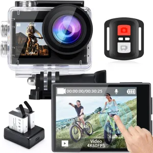 icefox Action Camera 4K 60FPS 20MP, Underwater with EIS,5XZoom,App Support Video&Photo Editing,Waterproof Camera WiFi Remote Control for Cycling, Swimming, and Diving