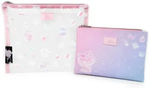 Impressions Vanity Hello Kitty 2 Pcs Nested Slim Makeup Pouch Set for Women, Waterproof Travel Makeup Bag Organizer with Zipper and Pastel Gradient Artwork Design (Pink)