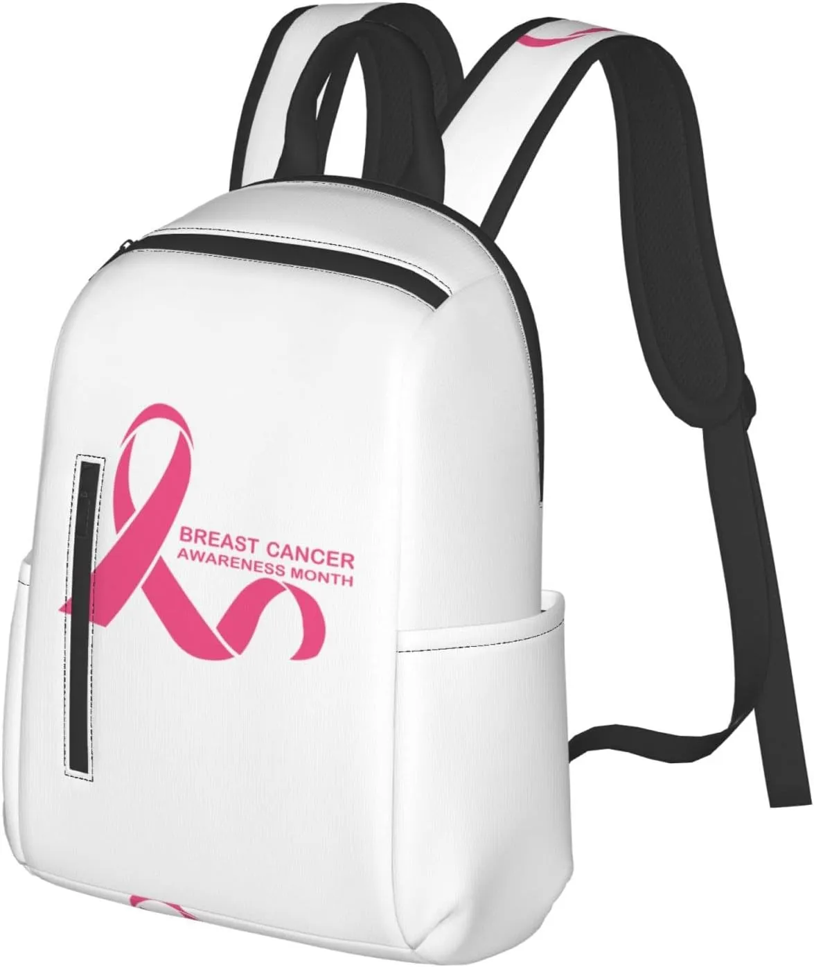 In October We Wear Pink Ribbon Breast Cancer Awareness Backpack Bags Adjustable Casual Daypack Rucksack Travel Holder Bookbags For Women Men Adult 17 Inches