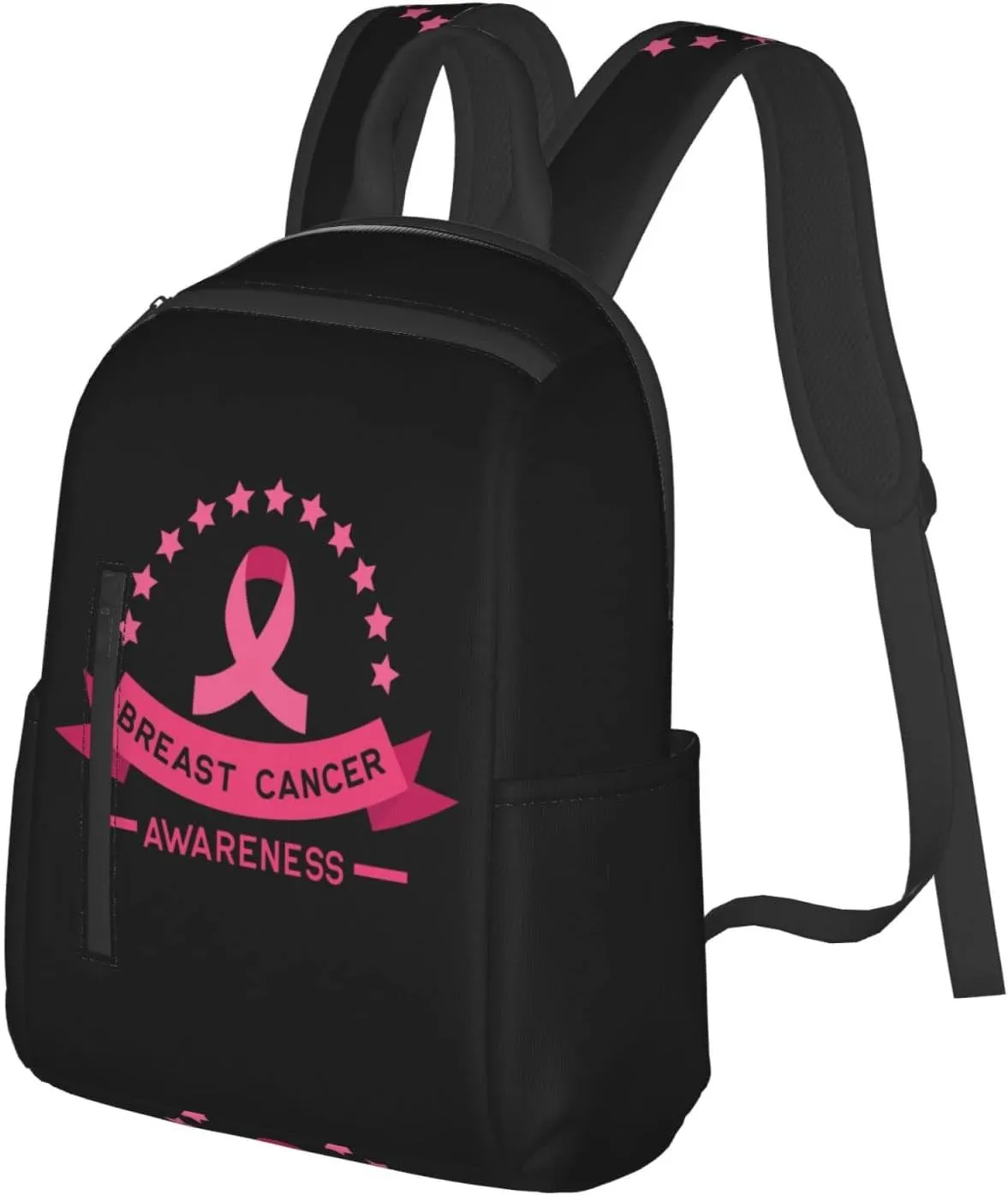 In October We Wear Pink Ribbon Breast Cancer Awareness Backpack Bags Adjustable Casual Daypack Rucksack Travel Holder Bookbags For Women Men Adult 17 Inches