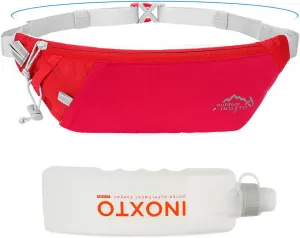 INOXTO Slim Running Belt Fanny Pack for Women and Men Sports Waist Bag Pack with 300ml Water Bottle for Running Walking Cycling Hiking Reflective Running Pouch Belt for All Phones (Red)