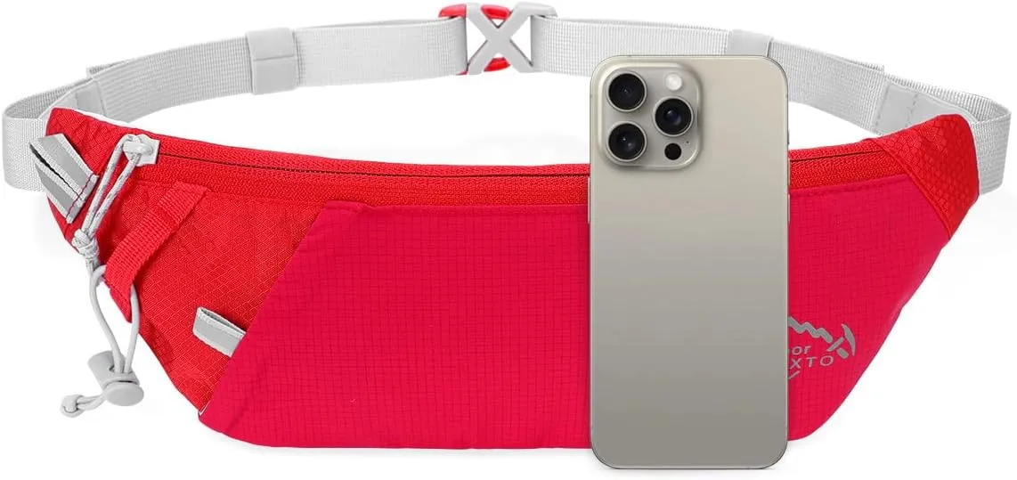 INOXTO Slim Running Belt Fanny Pack for Women and Men Sports Waist Bag Pack with 300ml Water Bottle for Running Walking Cycling Hiking Reflective Running Pouch Belt for All Phones (Red)