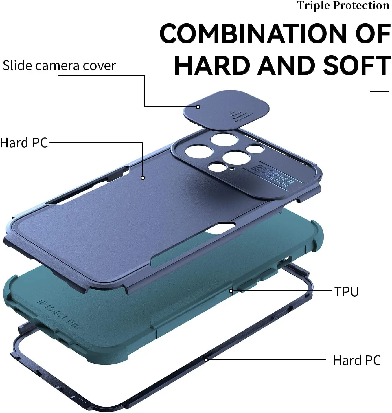iPhone 13 Pro Heavy Duty Protection Case with Camera Slide Cover Screen Protector, Wireless Charging Case Compatible for Apple iPhone 13 Pro 6.1 inch, Blue