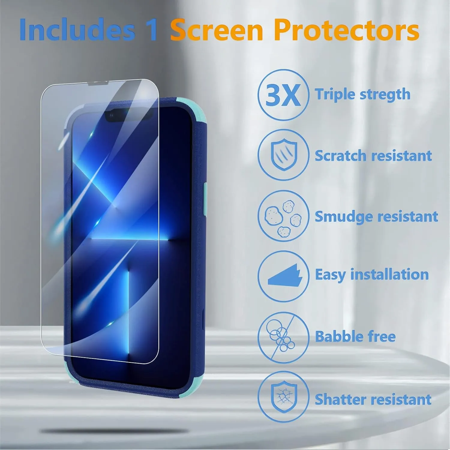 iPhone 13 Pro Heavy Duty Protection Case with Camera Slide Cover Screen Protector, Wireless Charging Case Compatible for Apple iPhone 13 Pro 6.1 inch, Blue