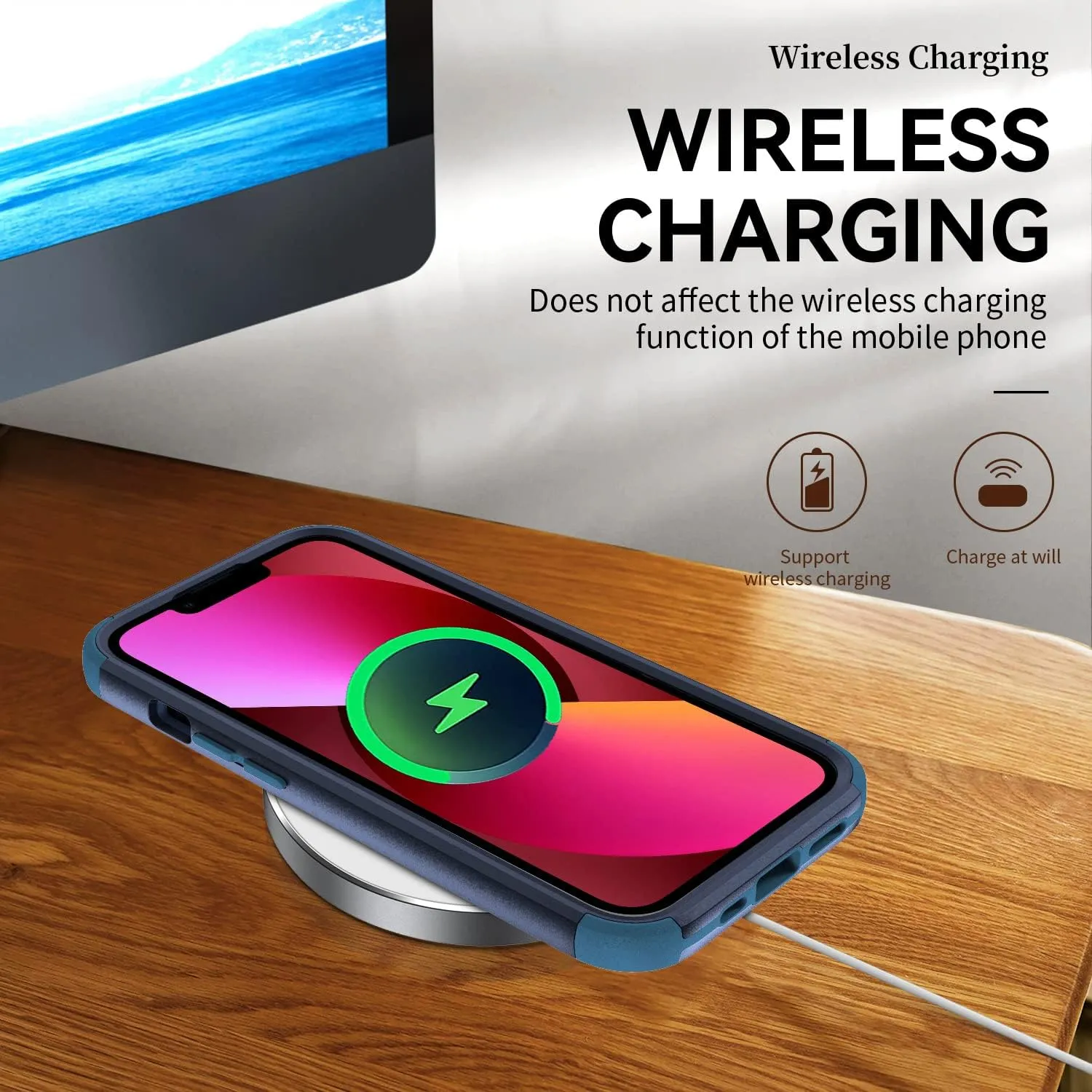 iPhone 13 Pro Heavy Duty Protection Case with Camera Slide Cover Screen Protector, Wireless Charging Case Compatible for Apple iPhone 13 Pro 6.1 inch, Blue