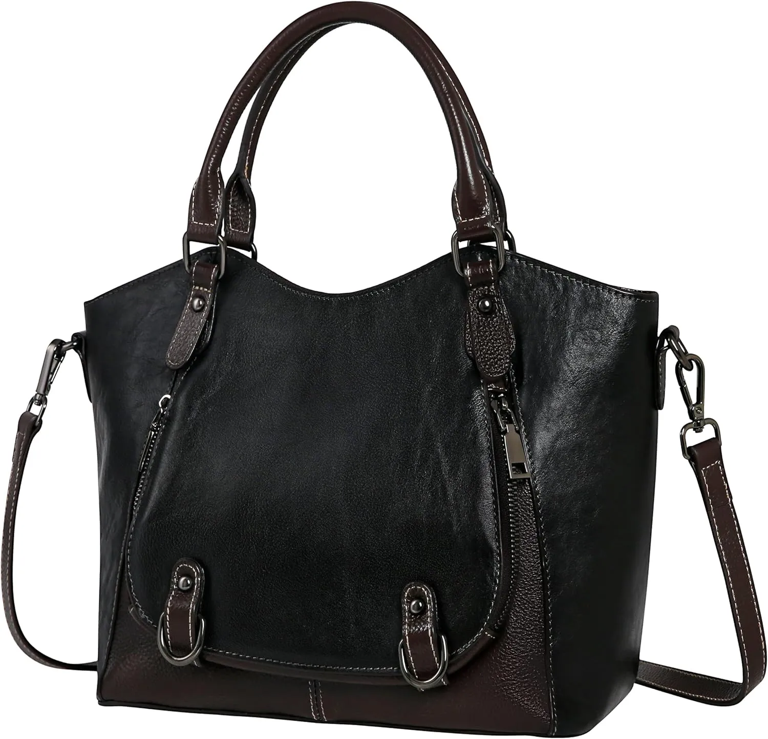 Iswee Leather Shoulder Bags for Women - Vintage Designer Crossbody & Tote Bags with Zipper Top-Handle