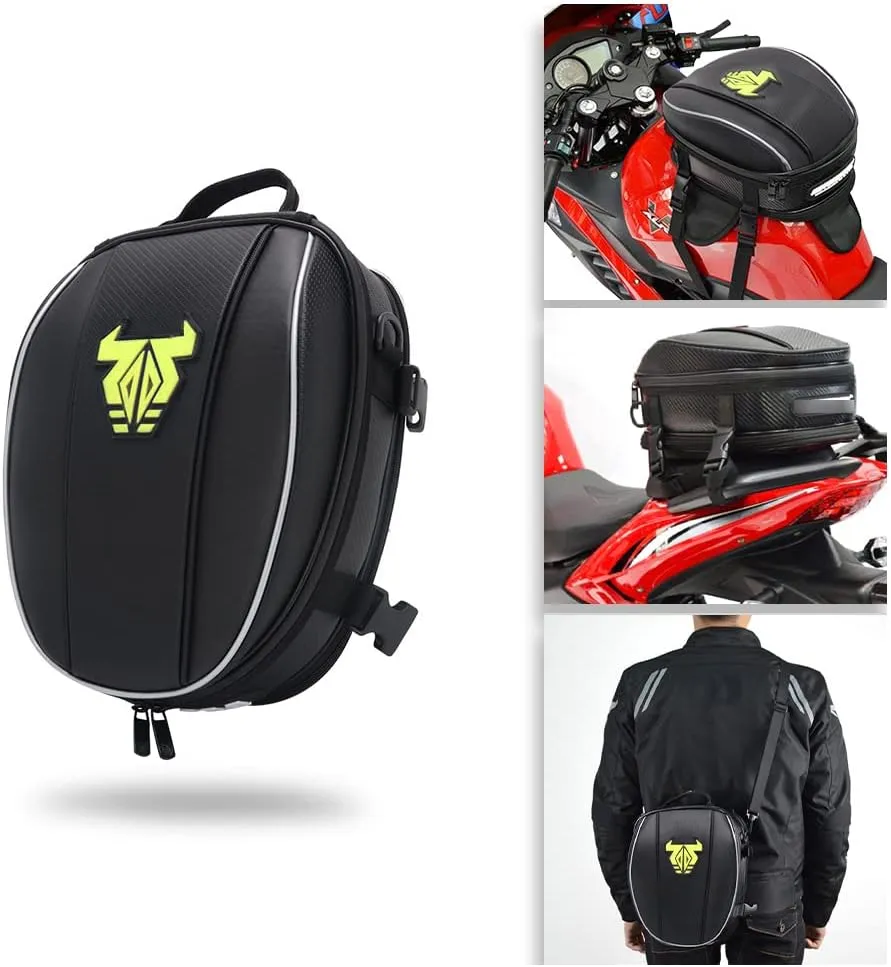 JFG RACING Motorcycle Seat Bag, Universal 10L Dual Waterproof Multifunctional Tail Bag Luggage Bag for Most Motorcycle Dirt bike Dual Sport and Enduro Green