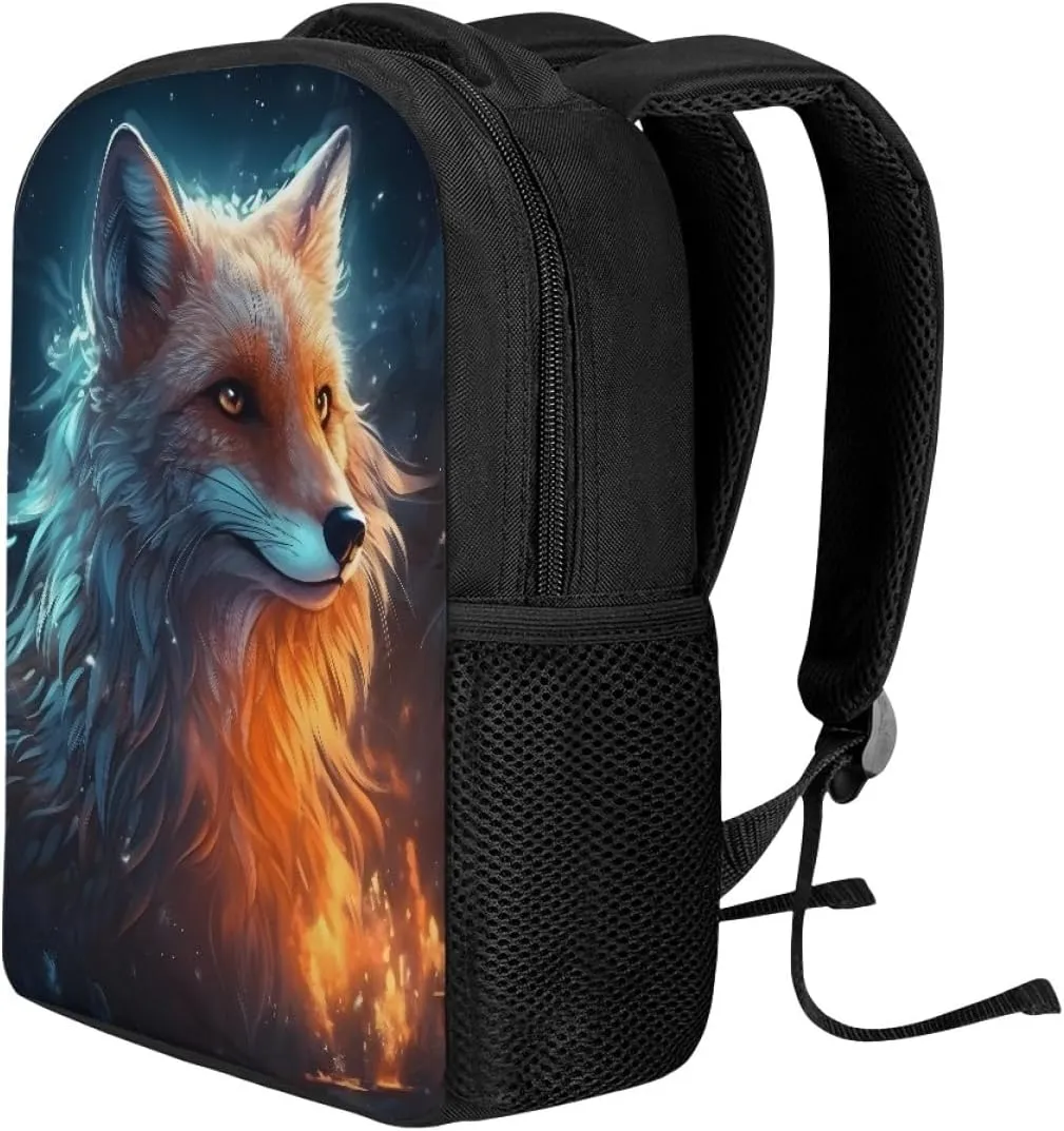JooMeryer Kids Animal Backpack Cool Wolf Fox Print Shoulder Bag for Boys Girls Teenager Casual Rucksack Schoolbag, 12inch,Blue Yellow Fox