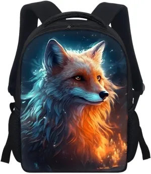 JooMeryer Kids Animal Backpack Cool Wolf Fox Print Shoulder Bag for Boys Girls Teenager Casual Rucksack Schoolbag, 12inch,Blue Yellow Fox