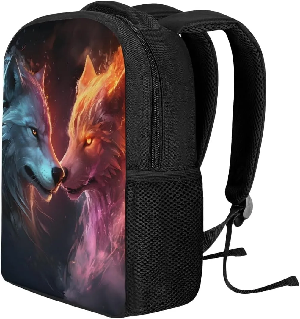 JooMeryer Kids Animal Backpack Cool Wolf Fox Print Shoulder Bag for Boys Girls Teenager Casual Rucksack Schoolbag, 12inch,Blue Yellow Wolf