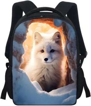 JooMeryer Kids Animal Backpack Cool Wolf Fox Print Shoulder Bag for Boys Girls Teenager Casual Rucksack Schoolbag, 12inch,Cute Fox