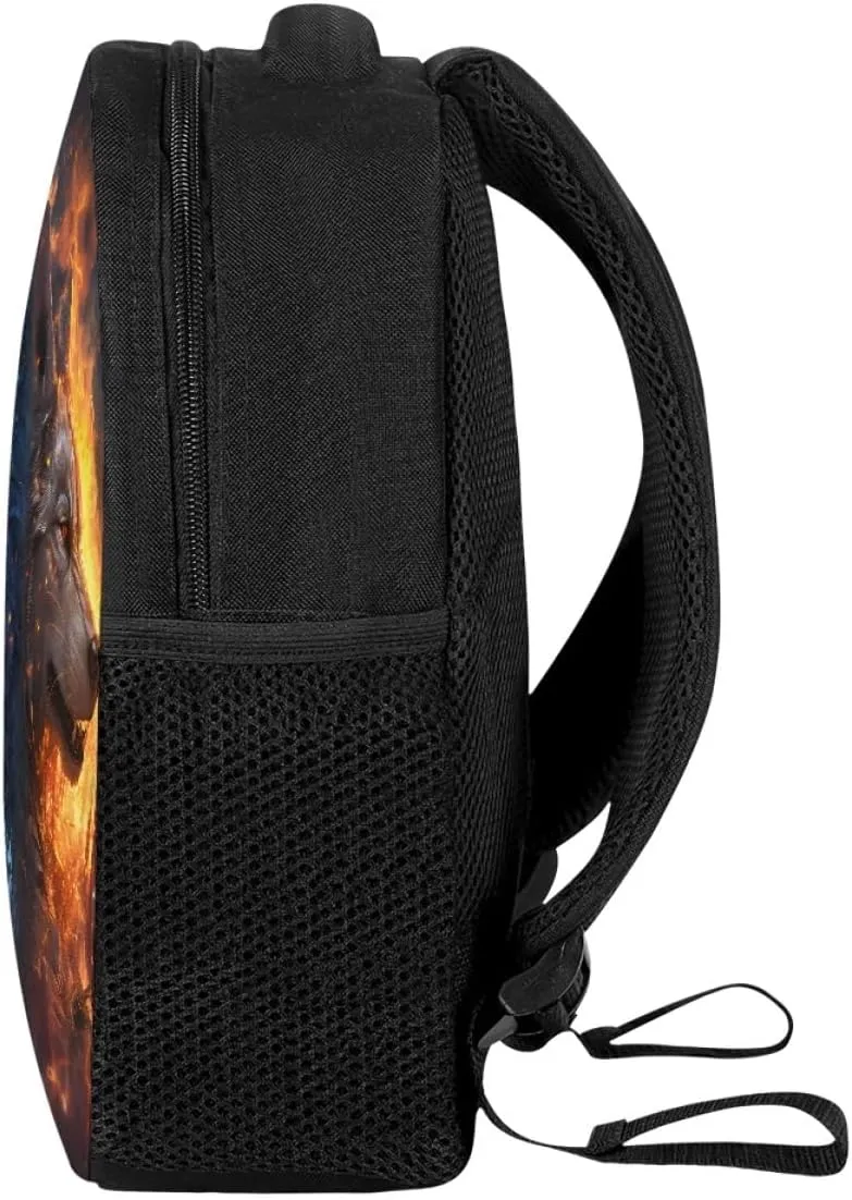 JooMeryer Kids Animal Backpack Cool Wolf Fox Print Shoulder Bag for Boys Girls Teenager Casual Rucksack Schoolbag, 12inch,Fire Ice Wolf