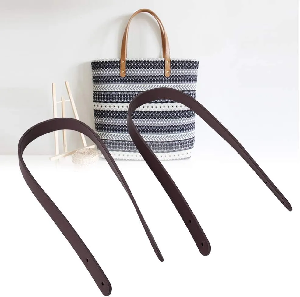 Joyzan Leather Bag Handles, Purse Handbag Strap PU Short Making Handle Replacement Tote Straw Crochet Underarm Shoulder Bags DIY Wallet Sewing Canvas Repair Supplies Accessories Rivets 25.5in 2Pcs