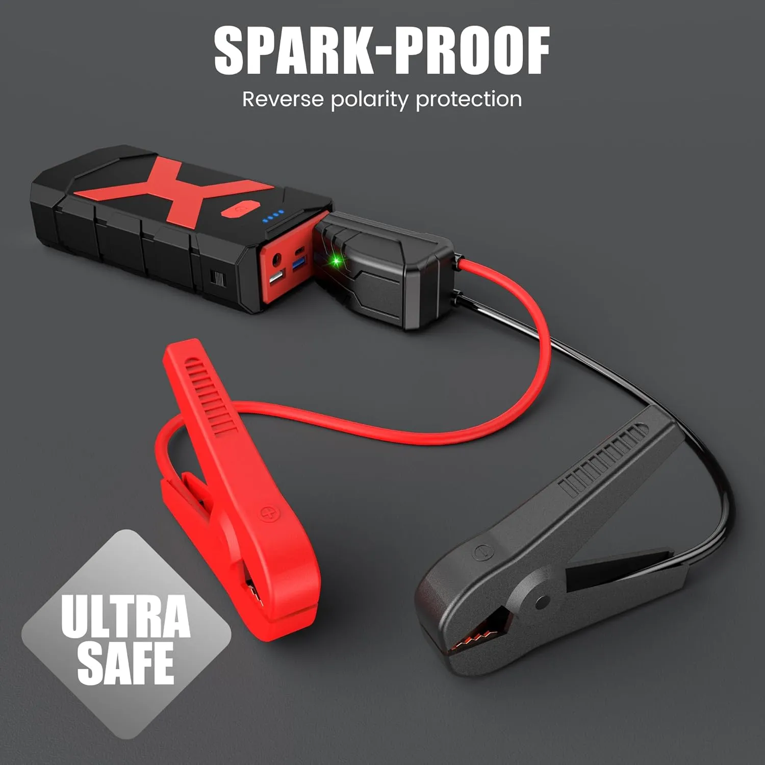 Jump Starter 2000A for Car/Boat/Lawnmower(8.0L Gas/6.5L Diesel Engine) 12V Car Battery Jump Starter Rechargeable Battery Jumper Starter Portable with Jump Cables/Wall Charger/USB Cable