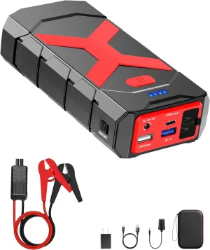 Jump Starter 2000A for Car/Boat/Lawnmower(8.0L Gas/6.5L Diesel Engine) 12V Car Battery Jump Starter Rechargeable Battery Jumper Starter Portable with Jump Cables/Wall Charger/USB Cable