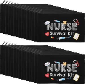Kajaia 30 Pieces Nurse Makeup Bags Nurse Survival Kit Bag Nurse Gift for Women, Nurse Practitioner, Nursing Student, Nurses Week Gifts Funny Travel Cosmetic Bag Mini Multi Purpose Toiletry Bag (Black)