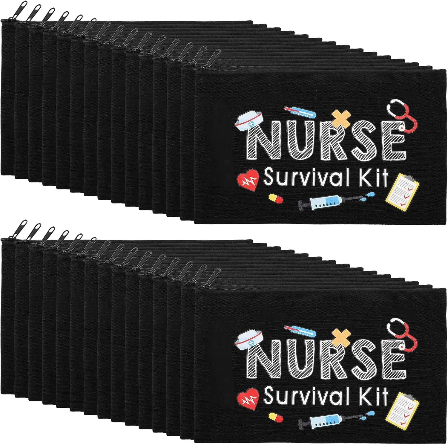 Kajaia 30 Pieces Nurse Makeup Bags Nurse Survival Kit Bag Nurse Gift for Women, Nurse Practitioner, Nursing Student, Nurses Week Gifts Funny Travel Cosmetic Bag Mini Multi Purpose Toiletry Bag (Black)