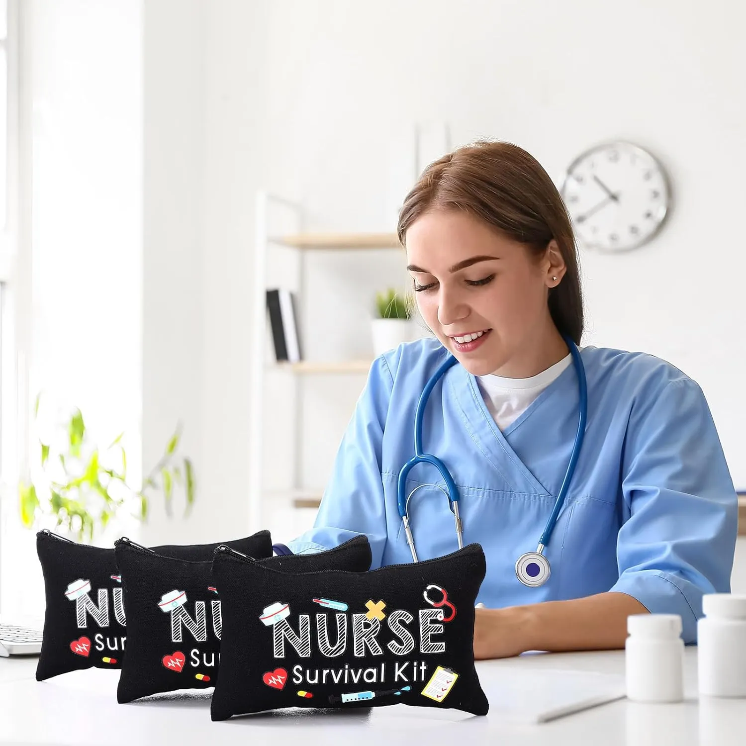 Kajaia 30 Pieces Nurse Makeup Bags Nurse Survival Kit Bag Nurse Gift for Women, Nurse Practitioner, Nursing Student, Nurses Week Gifts Funny Travel Cosmetic Bag Mini Multi Purpose Toiletry Bag (Black)