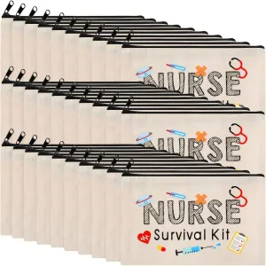 Kajaia 30 Pieces Nurse Makeup Bags Nurse Survival Kit Bag Nurse Gift for Women, Nurse Practitioner, Nursing Student, Nurses Week Gifts Funny Travel Cosmetic Bag Mini Multi Purpose Toiletry Bag(Beige)